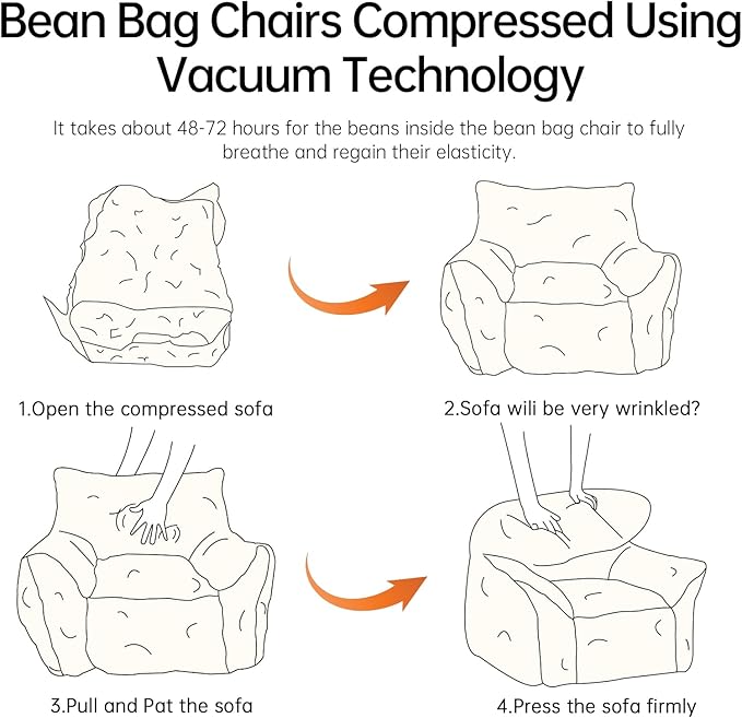 Bean Bag Chair with Ottoman, Armrest Bean Bag Chairs with Filler, Ultra Soft Fluffy Faux Fur Bean Bag Chair with Foot Rest, Plush Lazy Sofa with Foot Stool for Living Room, Dorm