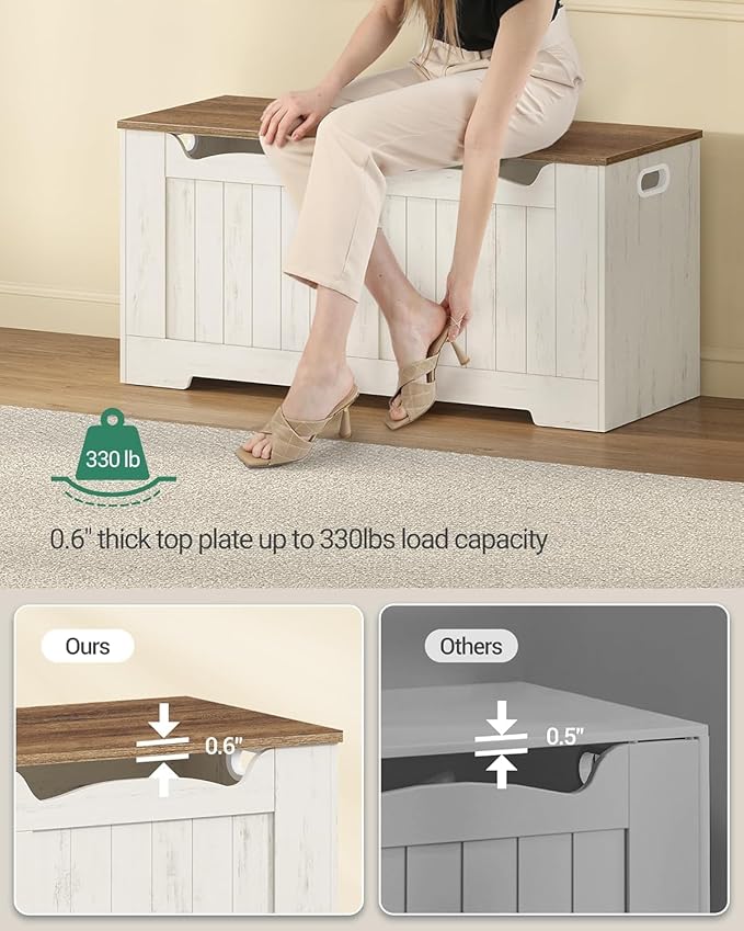 39.4" Storage Chest, Storage Bench Trunk with 2 Safety Hinge, Wooden Box, Lift-Top Chest Organizer, Shoe Bench for Entryway, Bedroom, Living Room, White and Brown SB01014B