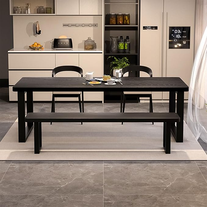 Solid Wood Dining Table for 4-6 People, 55 inch Long Farmhouse Kitchen Dining Table, Rectangular Dining Tables in The Dining Room, Kitchen, and Living Room, Black