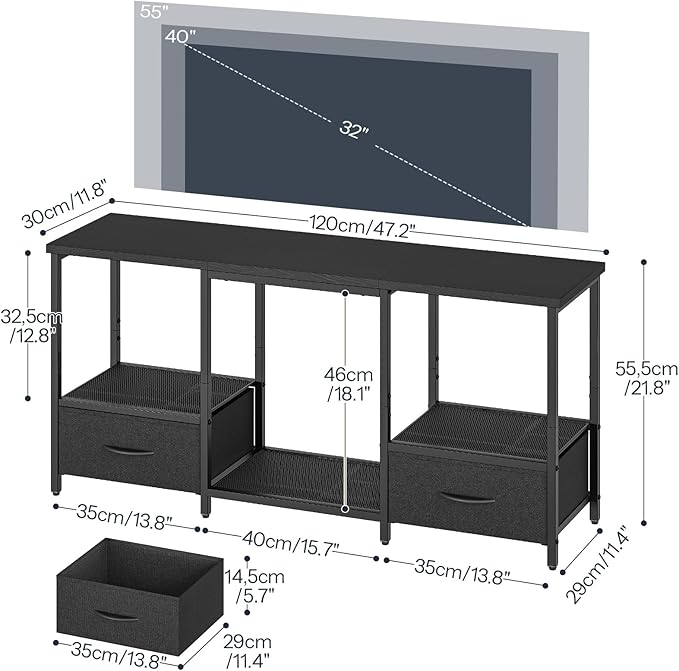 HOOBRO LED TV Stand with Storage, LED Entertainment Center with Open Shelves and Drawer, Fits TVs up to 55", Television Stand for Living Room, Bedroom, Black BB123DDS01