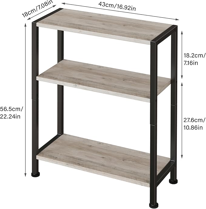 3-Tier Side Table, Small EndTable, Sofa SideTable for Narrow Spaces, Slim EndTable, NightstandTable, Skinny Bedside Table, for Living Room, Bedroom, Office, Greige