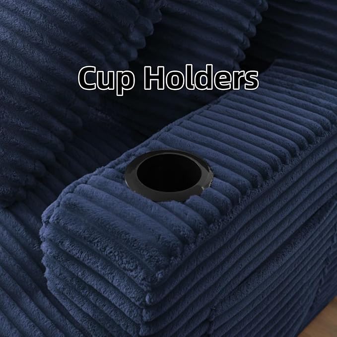 Oversized Sectional Double Chaise Lounge, Compressed Boneless Lounge Chaise with Cupholders, Boneless Sofa with Deep Seat, Fluffy Modern Sleeper Loveseat for Indoor Living Room, Blue