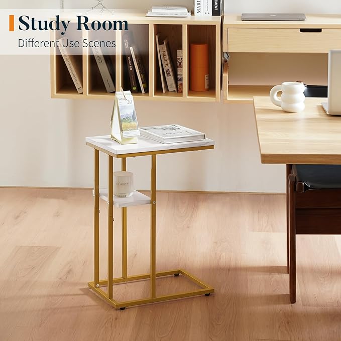 Yoobure C Shaped End Table Set of 2, Side Table for Couch and Bed, Small Side Tables for Small Spaces, Living Room, Bedroom, Rustic Snack Tables