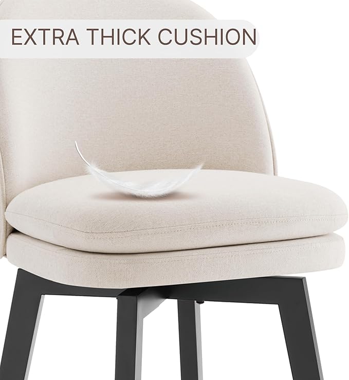 Counter Height Barstools 26 inch Upholstered Swivel Bar Stools with Back and Wood Legs for Kitchen Island,Set of 4,Beige Fabric-Armless
