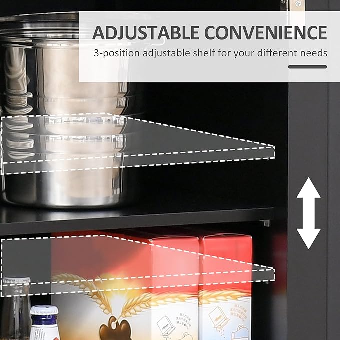 HOMCOM Sideboard with Solid Wood Countertop, Modern Kitchen Storage Cabinet, Coffee Bar Cabinet with 2 Drawers, Doors and Adjustable Shelf, Black