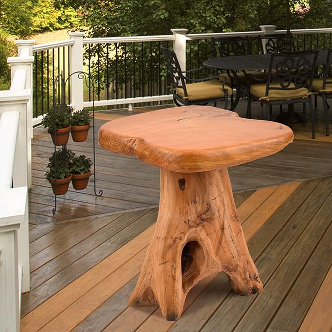 Small Side Table, Unique Design Live Edge Wood Stool, Freeform Natural Plant Stand for Garden, Yard, Living Room, Bedroom