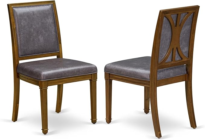 NKAM9-AWA-34 9-Piece Dining Table Set Includes a Kitchen Table and 8 Dark Grey Polyester Fabric Dinner Chairs with High Back - Antique Walnut Finish
