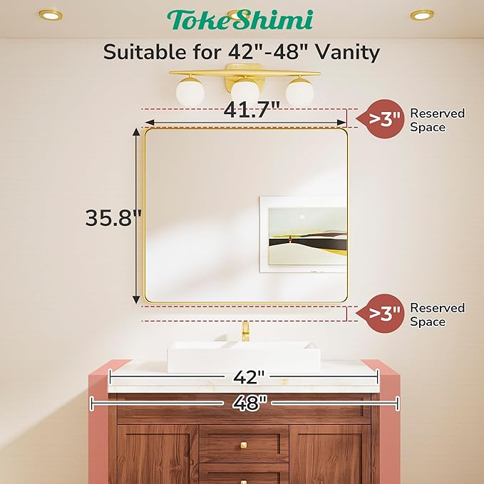 TokeShimi 42x36 Brushed Nickel Bathroom Mirror for Wall,Tempered Glass,Aluminum Framed Bathroom Vanity Mirror for Over Sink(Horizontal/Vertical)