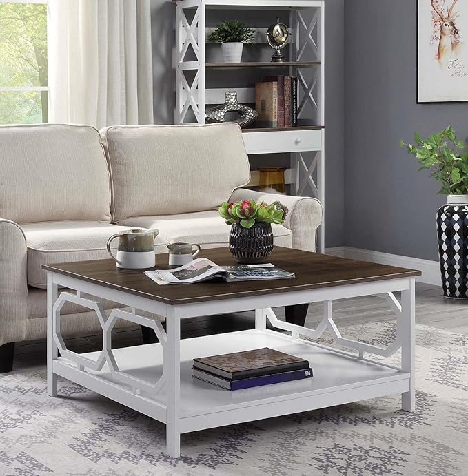 Convenience Concepts Omega Square 36" Coffee Table, Driftwood Top / White Frame