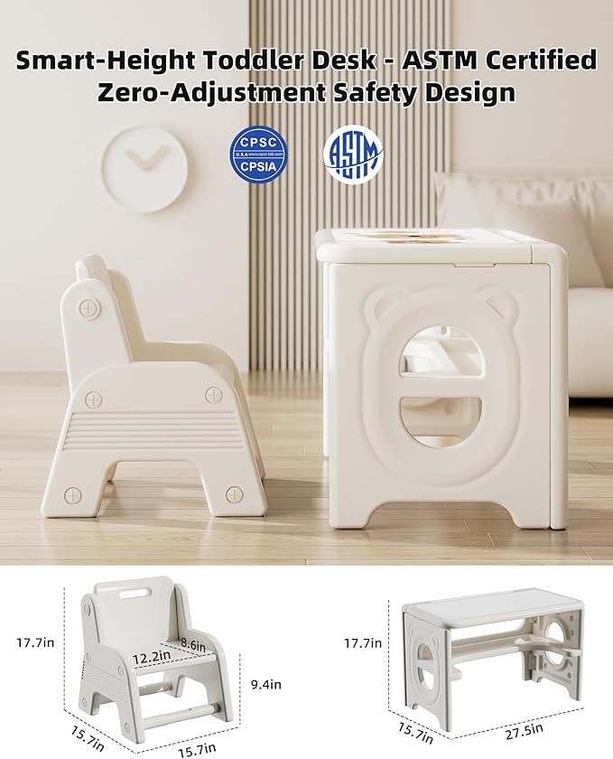 Toddler Table and Chair Set, Activity Table with Magnetic Drawing Board, Large Built-in Storage,Plastic Children Activity Table for Playing Reading Drawing Eating