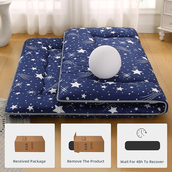 Bohemian Retro Japanese Floor Mattress, Vintage Floral Tatami Floor Mat, Portable Roll up Futon Mattress for Guest,Tavel (Starry,Queen80 X 60")