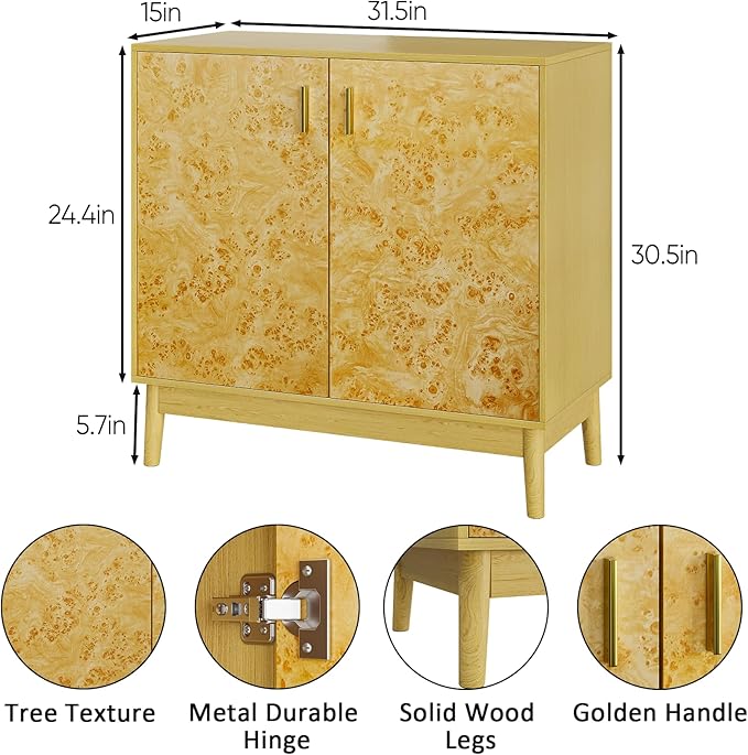 Buffet Cabinet with Storage,Accent Cabinet with 2 Decor Doors,Sideboard Buffet with Solid Wood Feet, for Hallway, Entryway, Living Room