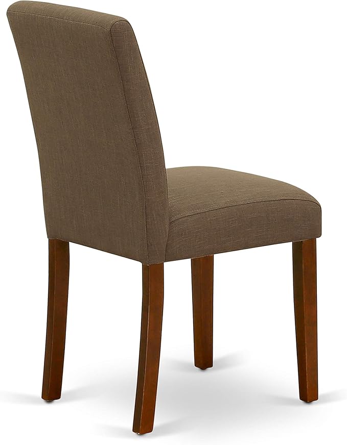 East West Furniture ANAB3-MAH-18 3 Piece Modern Dining Table Set Contains a Round Kitchen Table with Pedestal and 2 Coffee Linen Fabric Parson Dining Chairs, 36x36 Inch, Mahogany