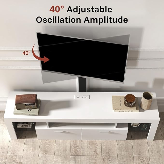 Redkey Modern TV Stand with Mount - TV Console with 2AC Outlets - Television Stands with RGB Led Light for 75 Inch TVs - Double Cabinet - 40°Adjustable Amplitude - White