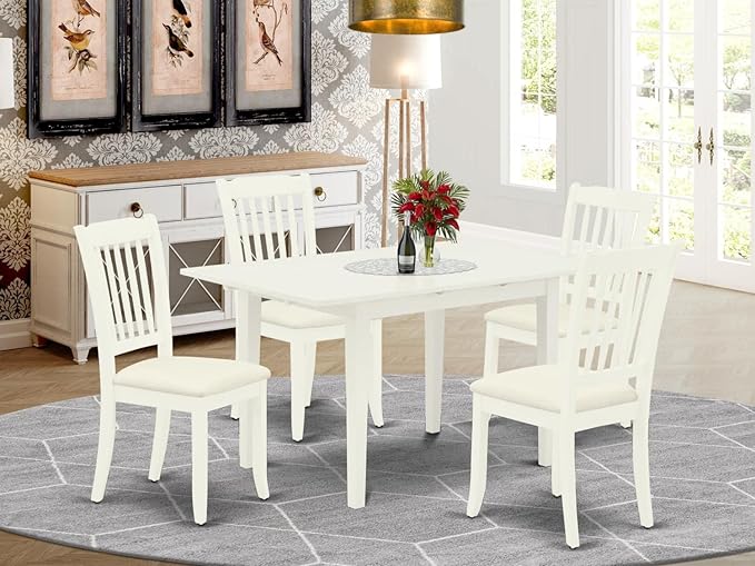 East West Furniture NODA5-LWH-C 5 Piece Kitchen Table & Chairs Set Includes a Rectangle Dining Table with Butterfly Leaf and 4 Linen Fabric Dining Room Chairs, 32x54 Inch, Linen White