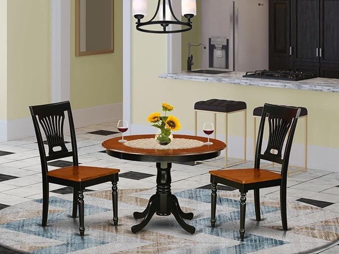East West Furniture HLPL3-BCH-W 3 Piece Kitchen Table & Chairs Set Contains a Round Dining Table with Pedestal and 2 Dining Room Chairs, 42x42 Inch, Black & Cherry