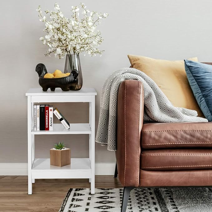 VECELO Modern Nightstands X-Design Side End Table Night Stand with Storage Shelf for Bedroom,Living Room,Set of 2 (White A2)