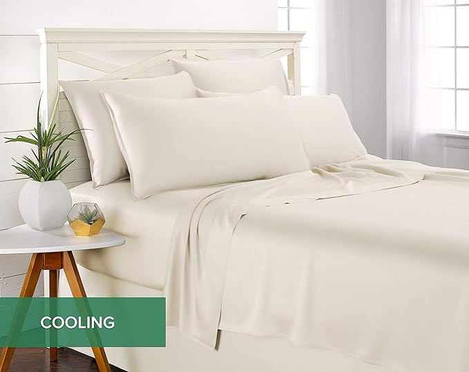 Split King Sheets by Pure Bamboo, Genuine 100% Organic Viscose Derived from Bamboo Bed Sheet Set, Soft & Cooling, Double Stitching *Not for Split Top (Split King, Ivory)