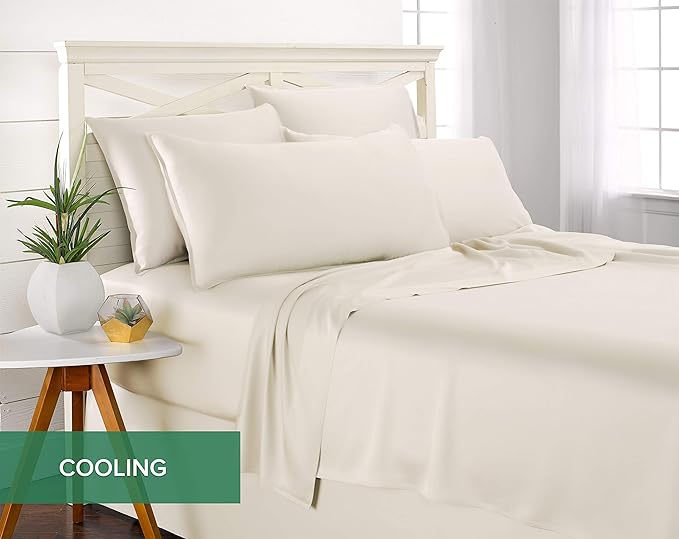 Twin Sheets by Pure Bamboo, Genuine 100% Organic Viscose Derived from Bamboo Bed Sheet Set, Luxuriously Soft & Cooling, Double Stitching, Lifetime Quality Promise (Twin, Ivory)