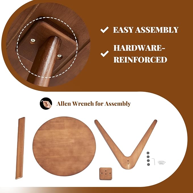 CozyDH Round End Table, Solid Wood C Shape Round Side Table, Walnut Coffee Bedside Table, Small Nightstand for Bedroom Living Room Office