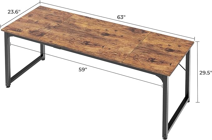 Huuger Computer Desk, 63 Inch Office Desk, Gaming Desk with Storage, Writing Desk Work Desk for Home Office, Study, Modern Simple Desk, Large Legroom, Metal Frame, Rustic Brown