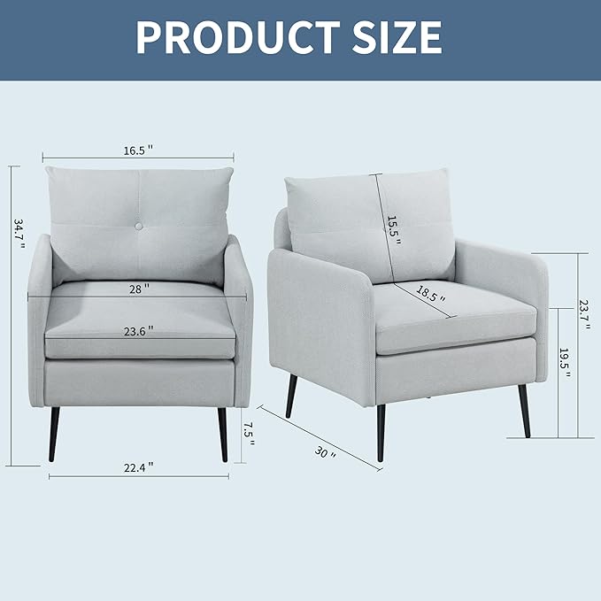 Ball & Cast Accent Chair with Metal Black Legs,Comfy Chenille Club Fabric Armchair,Single Sofa Chair for Living Room Bedroom,Dining Accent for Bedroom,Office,Sage
