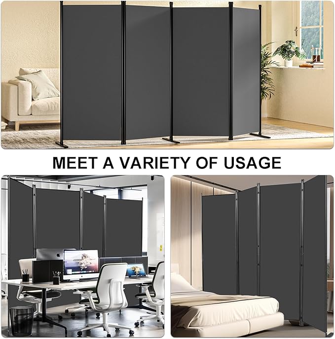 Room Divider 3-Panel Privacy Screen, Portable Screen Steel Frame with Hook&Loop for Home, Office, Classroom, Studio, Meeting (Grey