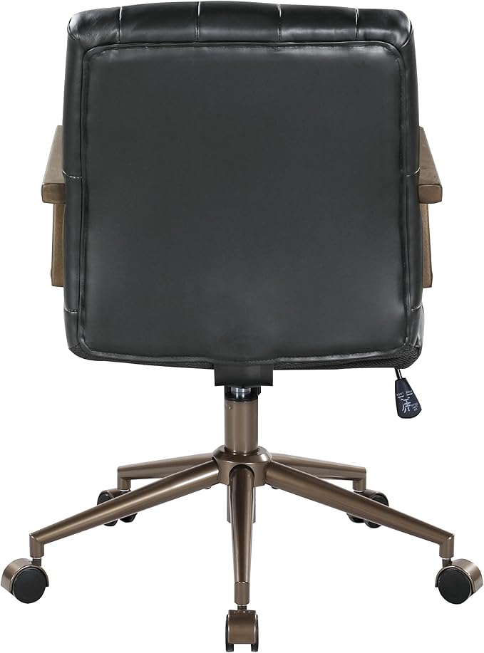 OSP Home Furnishings Waltham Adjustable Height and Tilt, Swivel Home Office Chair with Wood Arms, Black Faux Leather