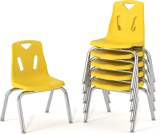 Berries Jonti-Craft 8144JC6007 Stacking Chairs with Chrome-Plated Legs, 14" Height, Yellow, Pack of 6