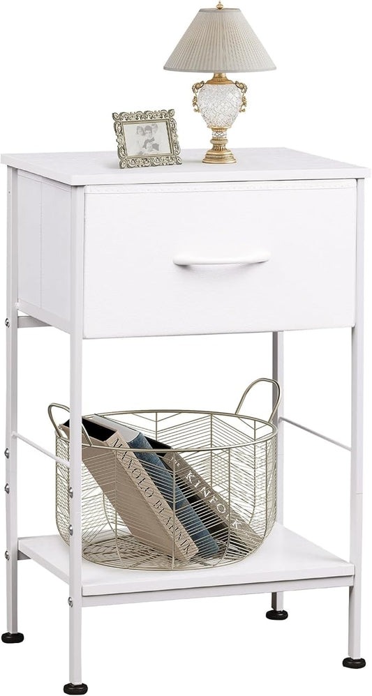 WLIVE White Nightstand, Night Stand with Fabric Storage Drawer and Open Wood Shelf, Small End Side Table, Bedside Table for Bedroom, Dorm, Easy Assembly, 25.03" Height