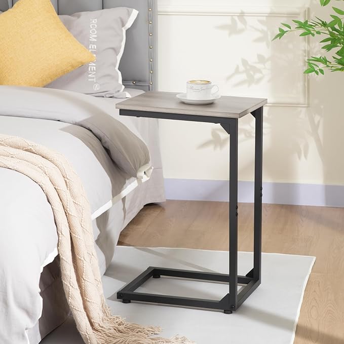 AMHANCIBLE C Shaped End Table Set of 2, Couch Tables That Slide Under, TV Tray Snack Table for Sofa, Small Side Table for Couch, Small Space, Living Room, Greige HET02CGY