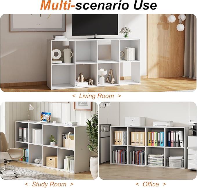 Sweetcrispy 8 Cube Storage Organizer - Open Cube Bookshelf with 4 Removable Back Panels, Display Storage Bookcase for Living Room, Bedroom, Entrance Hall, Home Office，47.7" L×11.6" W×24" H, Beige
