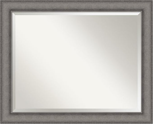 Amanti Art Grey Wall Mirror 27x33 Burnished Concrete Rectangle Bathroom Mirror for Wall Decor Living Room, Large Modern Contemporary Wood Frame, Hangs Horizonally and Vertically, Bathroom Decor