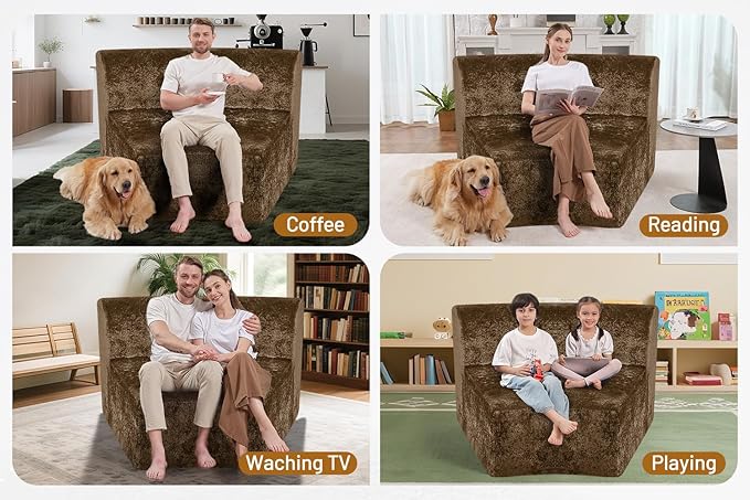 Homguava Modular Sectional Sofa, Memory Foam Couch Single Sofa Chair with Deep Seat, Modern Upholstered Sofa Couches for Living Room Apartment Office, No Assembly Required, Brown