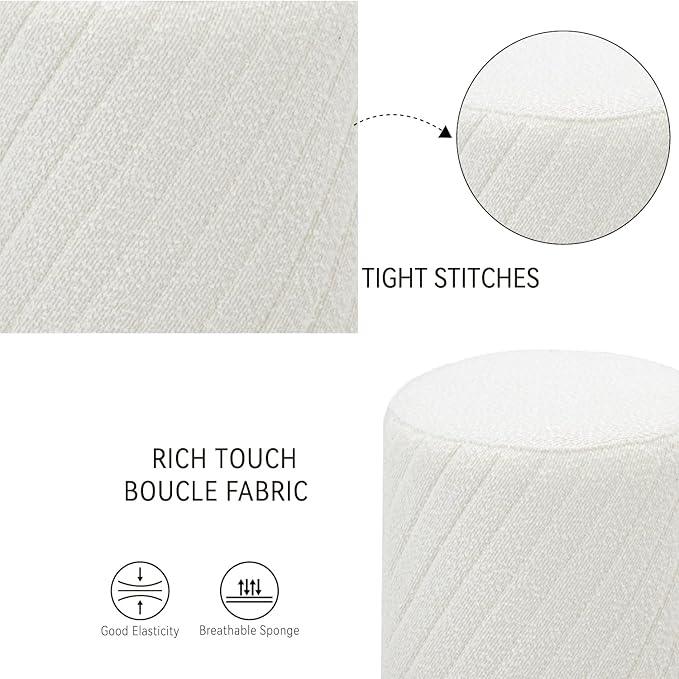 Get Set Style Modern Round Ottoman with Soft Padded Seat, Multifunctional Vanity Chairs for Makeup, Upholstered Footrest Stool Ottoman Foot Stool for Living Room, Bedroom