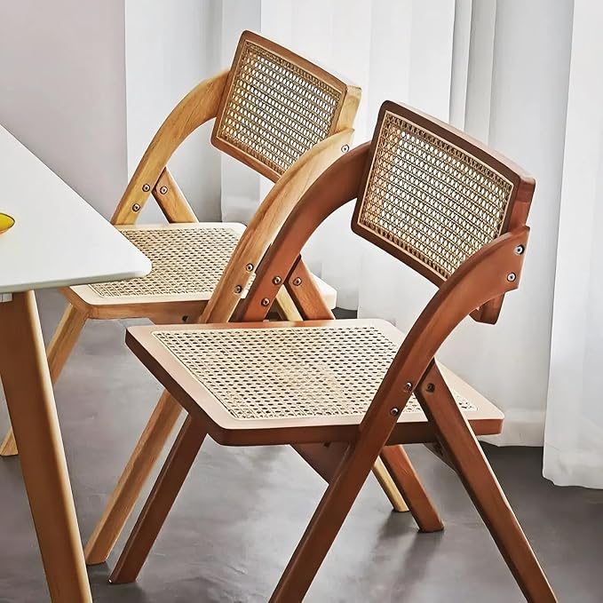 Simple Rattan Dining Chair Set of 2, Foldable Lounge Chair, Suitable for Living Room, Dining Room, Bedroom Desk Office Chair (Walnut Color Set of 2)