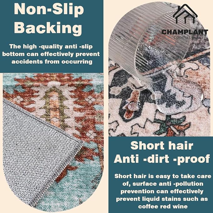 Washable Area Rug 10'x14' Boho Design Non-Shedding Easy Care Ideal for High Traffic Areas in Living Room Bedroom Office Coffee Table Kitchen Large Carpet