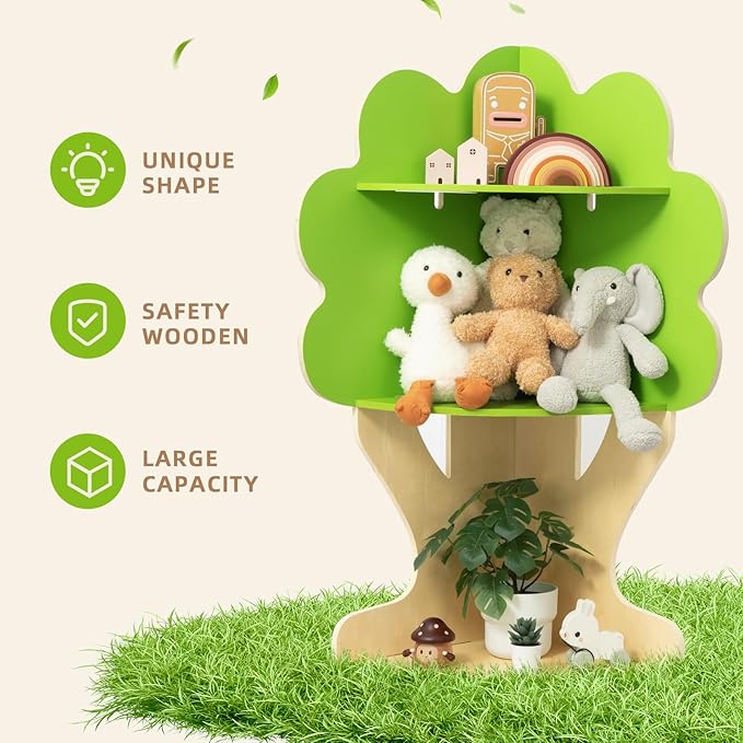 OOOK Tree Bookshelf for Kids Reading Nook, Corner Bookcase Toy Storage for Playroom, Classroom, Playroom, Nursery
