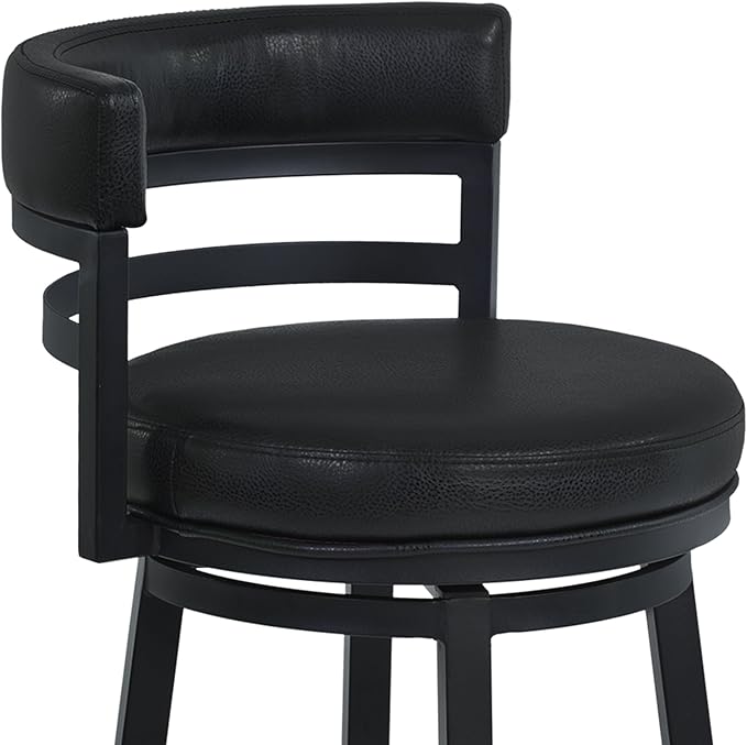 Armen Living Madrid 26" Seat Height Swivel Modern Ford Black Faux Leather and Black Finish Bar Stool for Kitchen Island Counter