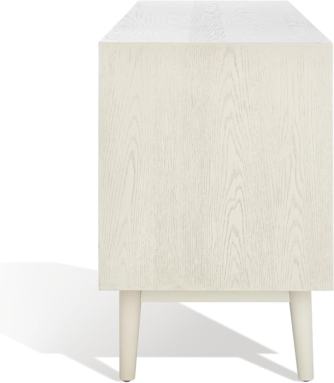 SAFAVIEH Couture Collection Tomas Mid-Century White Washed 3-Drawer Sliding Door Entertainment Media Stand (Fits up to a 65" Flatscreen TV)