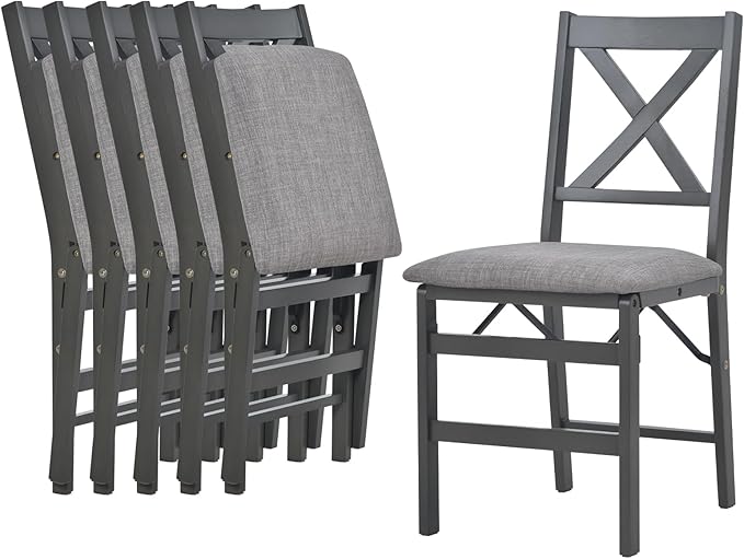 COLAMY Folding Dining Chairs Set of 2 – Dark Grey Upholstered Dining Room Chairs with Wooden Frame, Pre-Assembled, Space Saving Modern Kitchen & Dining Room Furniture for Small Spaces