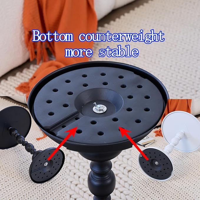 Chic Vintage Round Side Table with Elegant Roman Columns - Sturdy Metal Construction, Perfect for Coffee, End, Tea, or Leisure Use in Living Room or Bedroom Decor (Black 1 Pack)