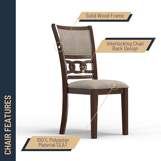 New Classic Furniture Gia 5-Piece Round Dining Set with 1 Dining Table and 4 Chairs, 47-Inch, Cherry