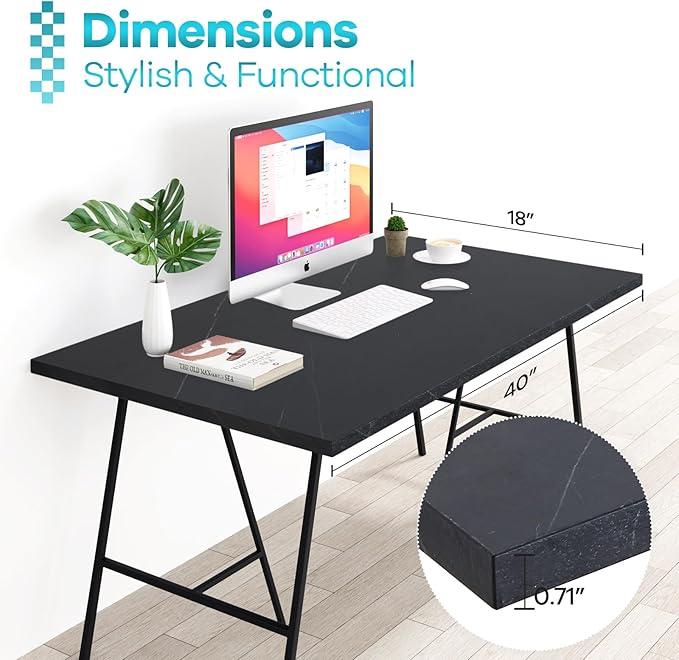 Kaboon Universal Tabletop40 x18, Solid One-Piece Melamine Table Top, Double L-Desk Floating Desk DIY, Home and Office,Cloud Atlas/Black Marble