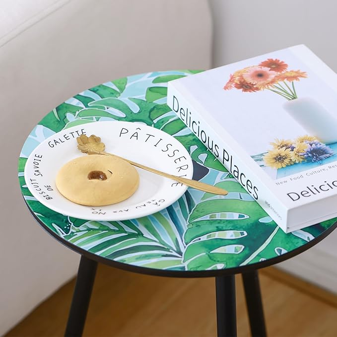 2 Packs Metal Leaf Round Side Tables 13.4" Small Outdoor Patio Round Accent Coffee Tables Indoor Corner Stand for Small Spaces Weather-Resistant for Balcony, Porch Plant Stands Indoor