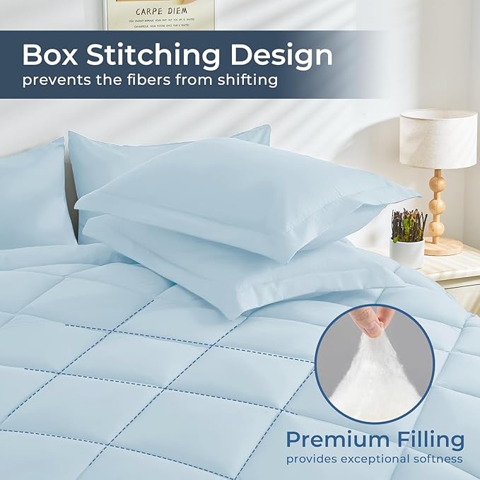 HEVUMYI Twin-XL Comforter Set - 5-Piece All Season Bed in a Bag Twin-XL, Ultra Soft Bedding Set with Comforter, Flat Sheet, Fitted Sheet, Pillowcases, Pillow Shams, Greyish Blue