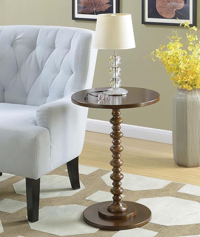 Convenience Concepts Palm Beach Spindle 17.75" Traditional Round End Living Room, Turned Solid Wood Side, Classic Display Pedestal Table, Espresso