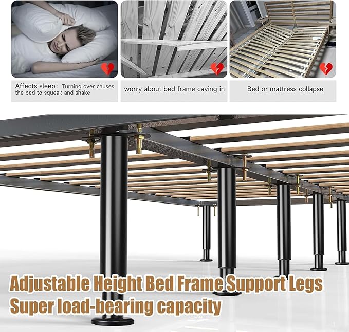 4 Pcs Adjustable Bed Frame Center Support Legs, Heavy Duty Cold Rolled Steel Bed Slat Support Legs With Wider Base, Bed Frame Leg Replacement, Furniture Support Reinforcement Kit, Height 13.8‘’-23.6‘’