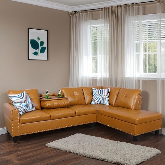 L-Shaped Sectional Sofa, Modern Sectional Couches Home Sofas for Living Room with Movable Chaise, Modular Living Room Sets Furniture for Apartment Bedroom & Office, Ginger