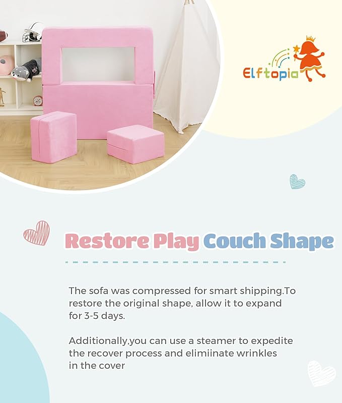 Modular Kids Sofa,Toddler Couch Foam Armchair for Kids, Children Convertible Plush Sofa Play Set,Fold Out SofaBed(Pink)